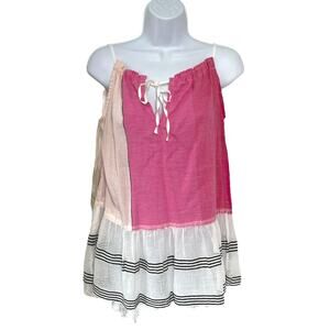 Lemlem Colorblock Swing Tank Top Pink Fringe Bottom Small NEW